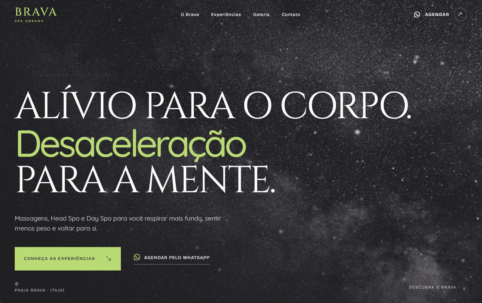 Página inicial do website de Brava Spa em uma tela de computador