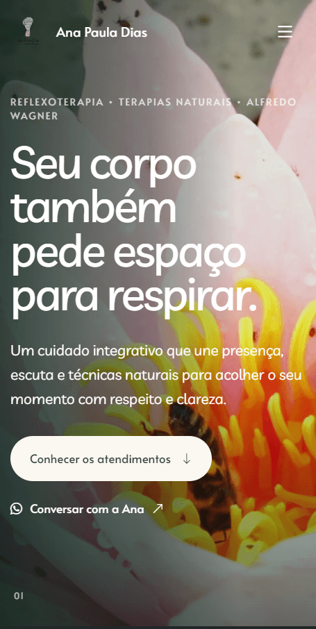 Captura da versão para celular do website de Ana Dias