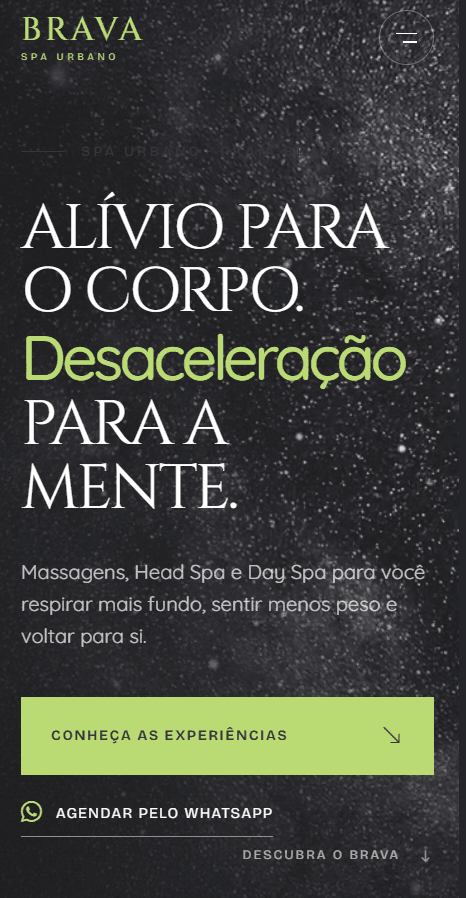 Captura da versão para celular do website de Brava Spa