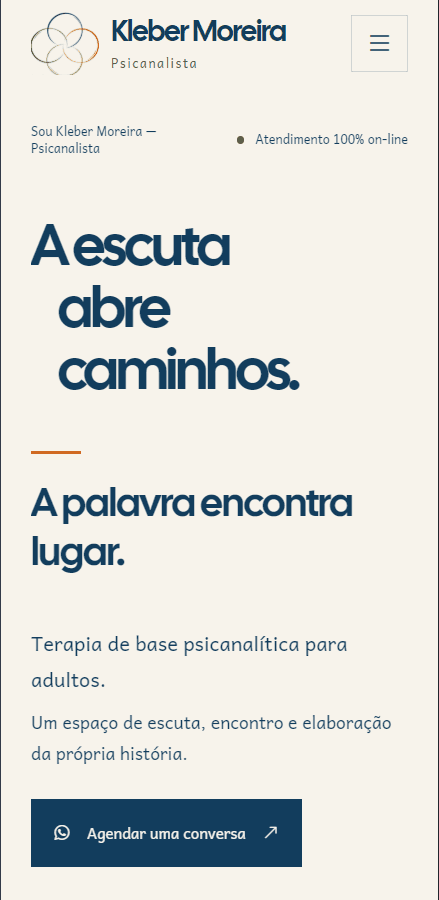 Captura da versão para celular do website de Kleber Moreira